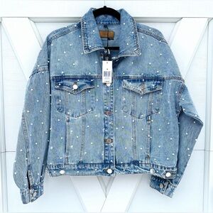 NWT Blank NYC Pearl Stud Denim Jean Jacket sz M